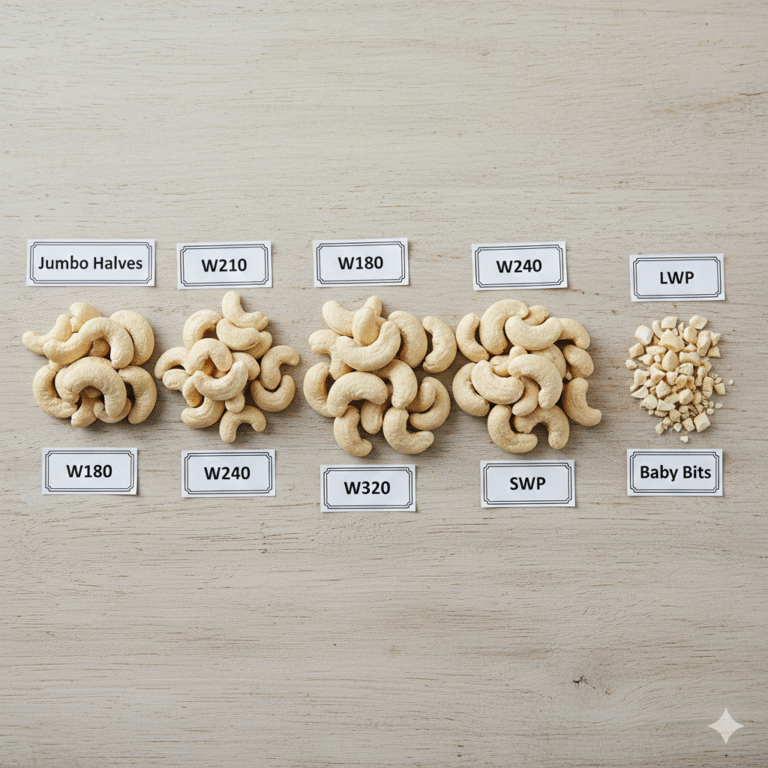 How Cashews Are Graded — Understanding W180, W210, W240, JH, LWP & More